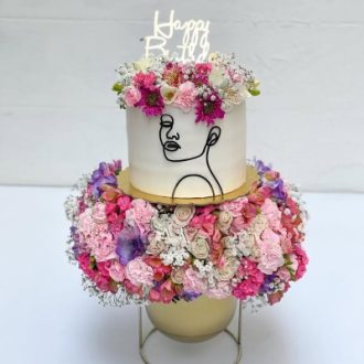 ایده کیک تولد و باکس گل زمستانی دخترانه